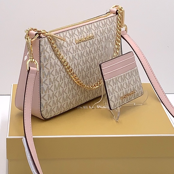 MICHAEL KORS GIFTABLE SHOULDER BAG & CARD HOLDER BOXED SET POWDER BLUSH GLITTER - Picture 7 of 15